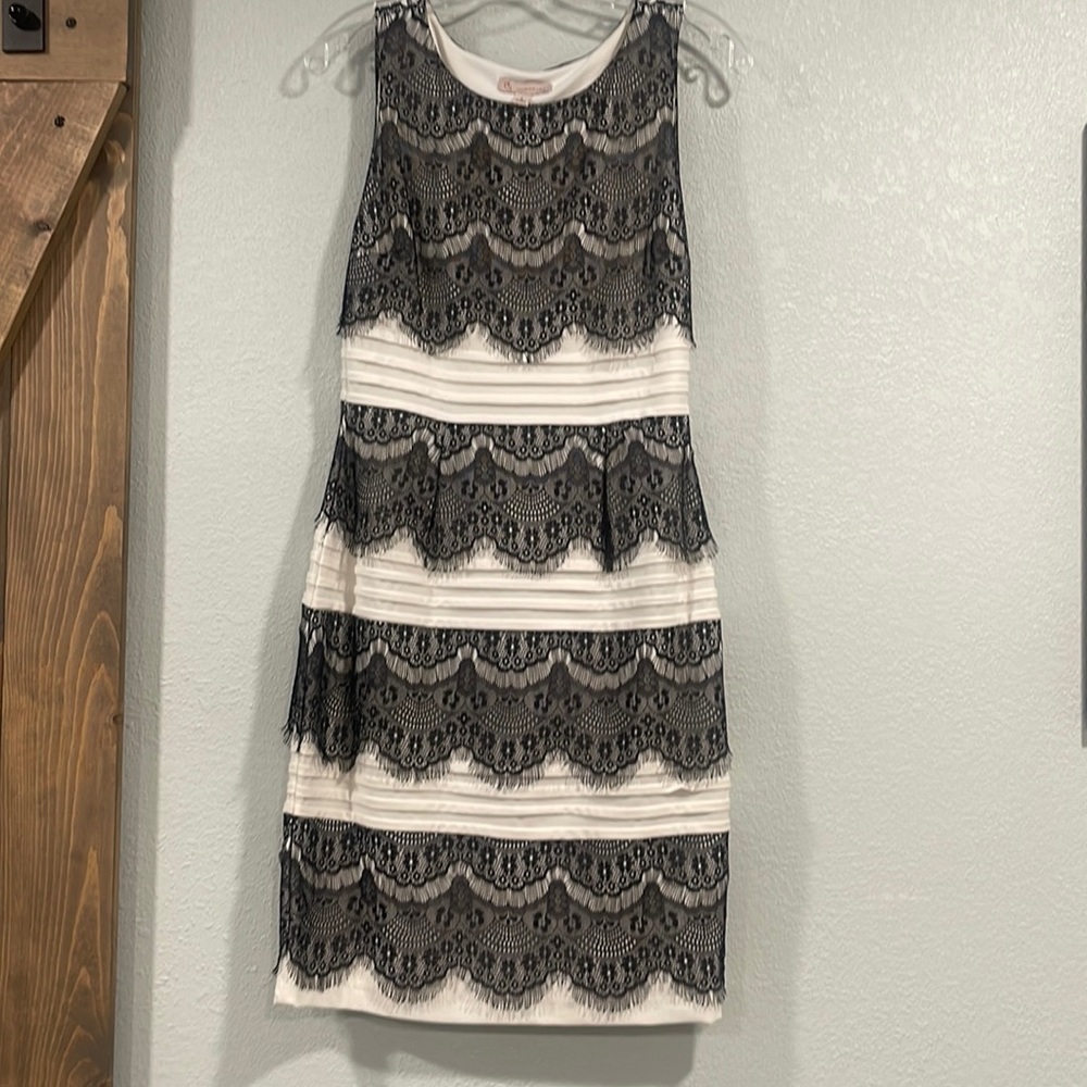 White with black lace bodycon dress